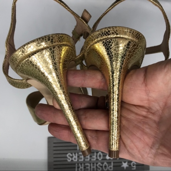 Tory Burch Shayley Mirror Gold Craquelee Heeled Sandal Shoes Size 10.5 - Picture 5 of 8